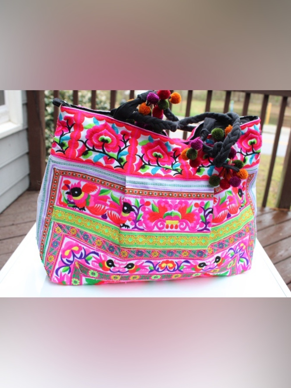 Embroidered boho tote bag Cotton